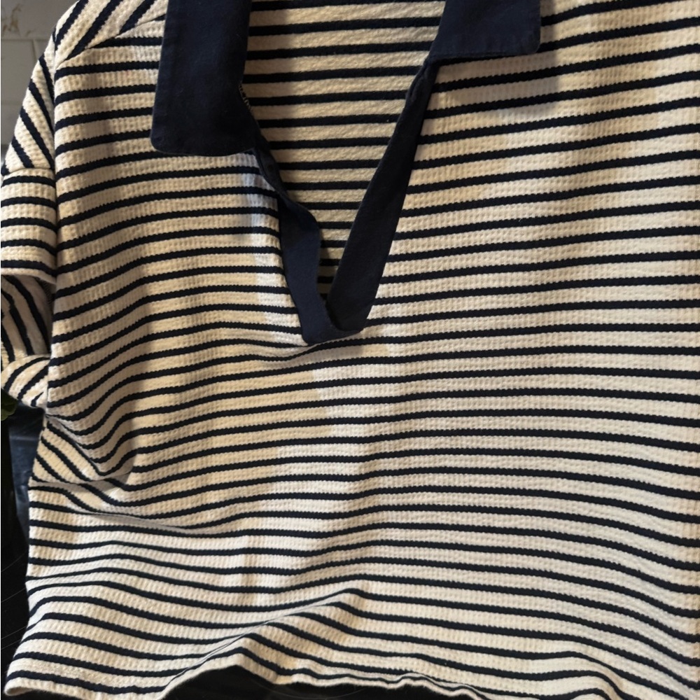 Striped Navy and White Collared Top